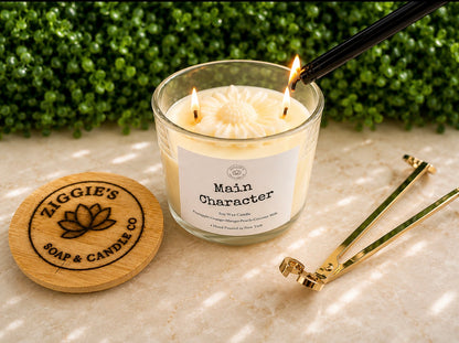 12 oz Soy Wax Candle  with Flower on Top